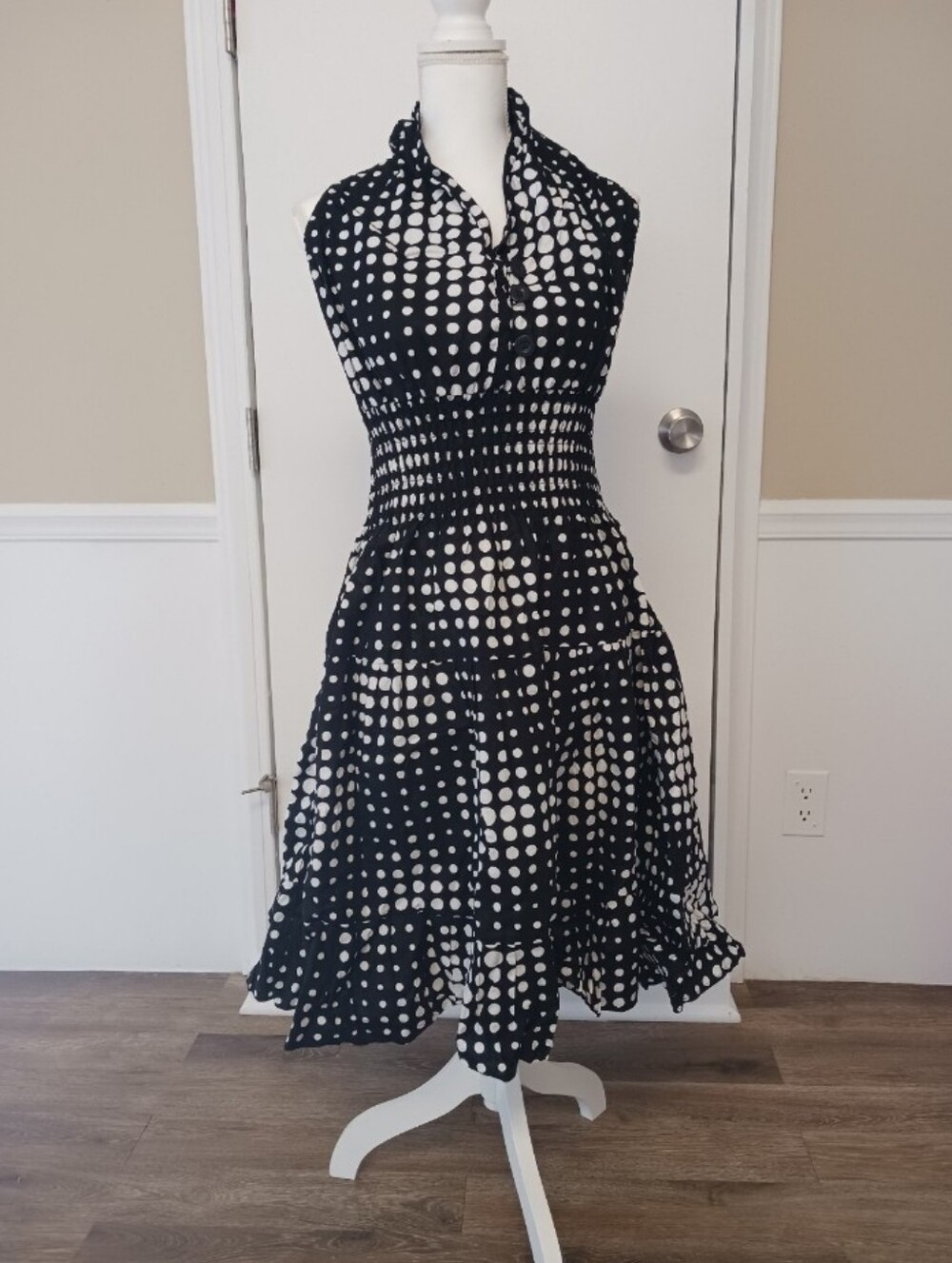 NWT Black & White Polka Dot Halter Midi Dress OS